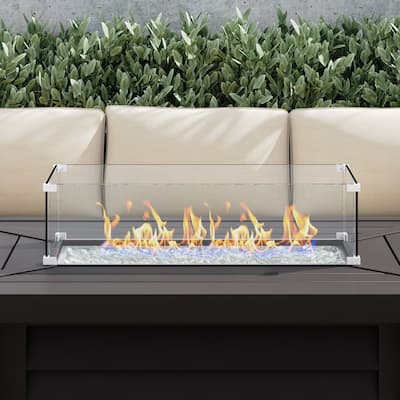 Corvus 27.9" x 11.6" Rectangular Tempered Glass Wind Guard For Fire Pits