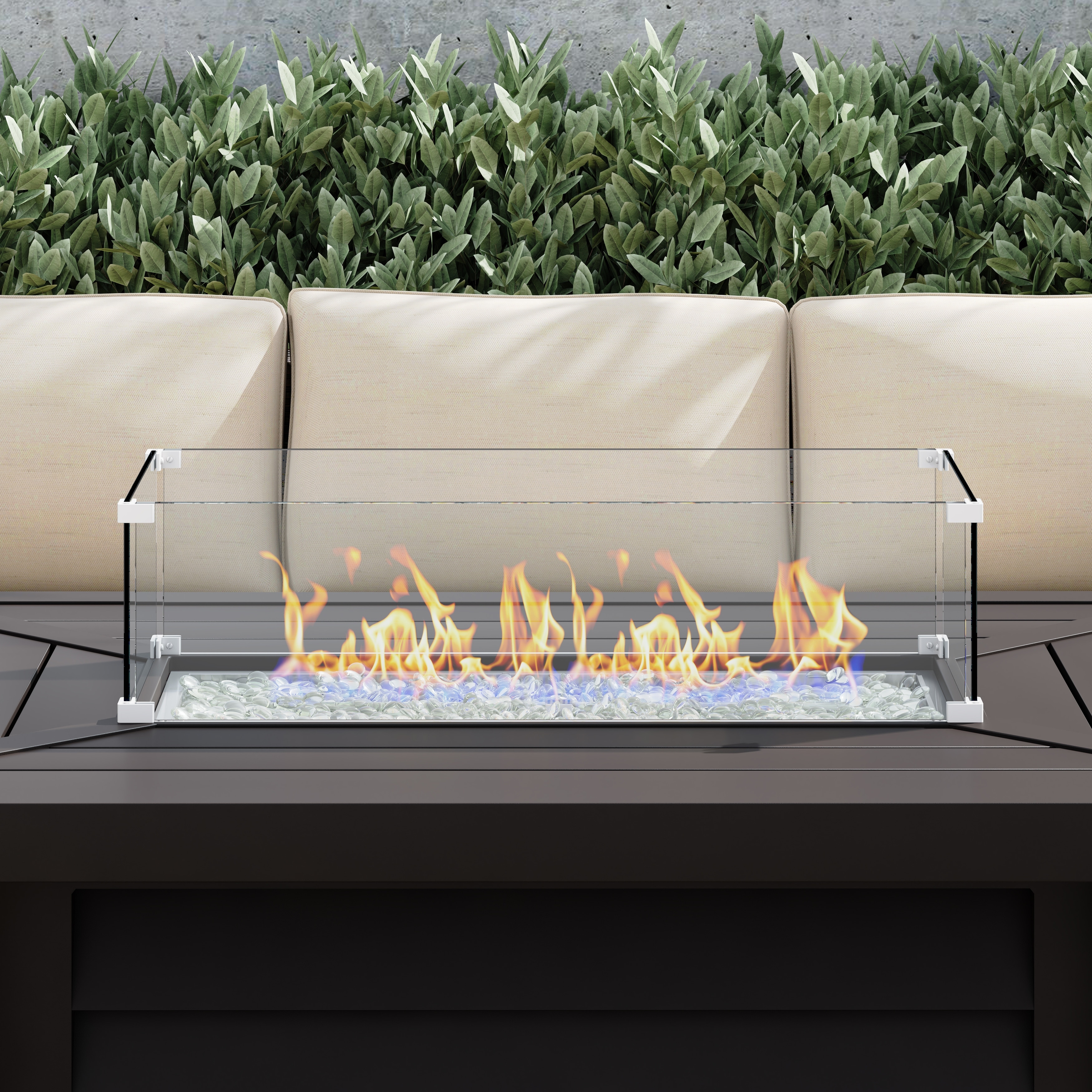 Corvus 27.9" x 11.6" Rectangular Tempered Glass Wind Guard For Fire Pits