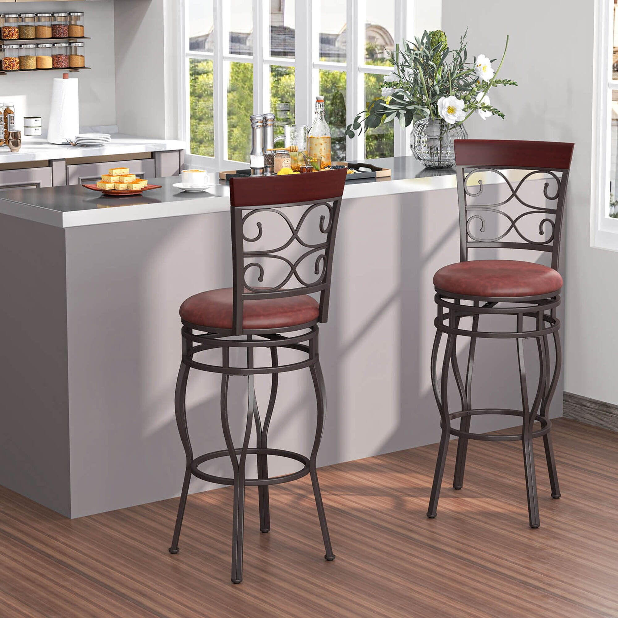 Costway Set of 2 Vintage Bar Stools Swivel Padded Seat 30'' Bistro