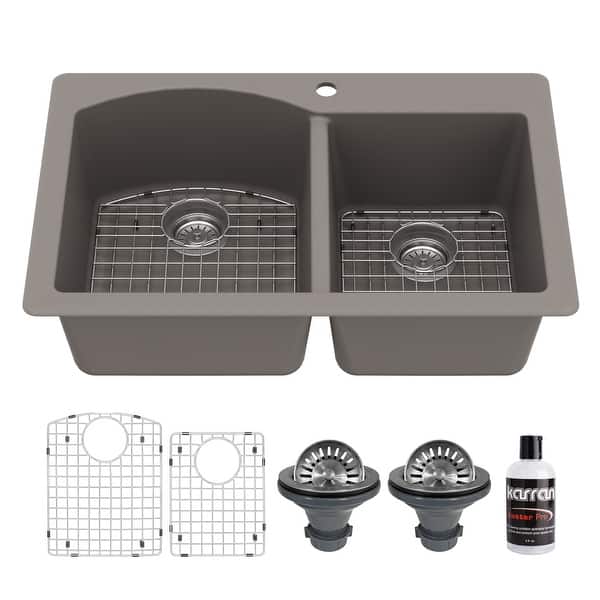 Drop-In Stainless Steel 33 in. 1-Hole 60/40 Double Bowl Kitchen Sink Kit Drop-In Stainless Steel 33 in. 1-Hole 60/40 Double Bowl Kitchen Sink Kit