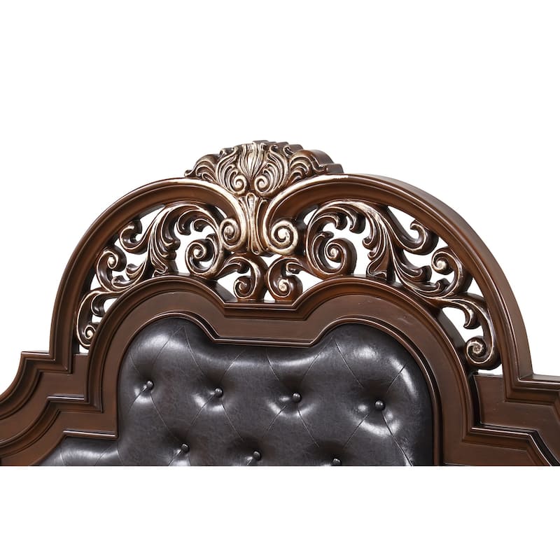 Lyon Cherry Wood Frame Faux Leather Upholstered Panel Bed