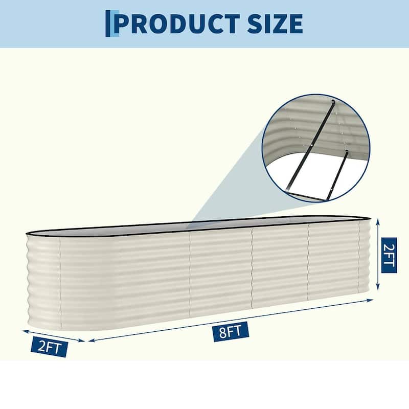2 PCS 8x2x2 FT Galvanized Steel Raised Garden Bed, Planter for Vegetables, Flowers with Anti-Cut Strips - N/A