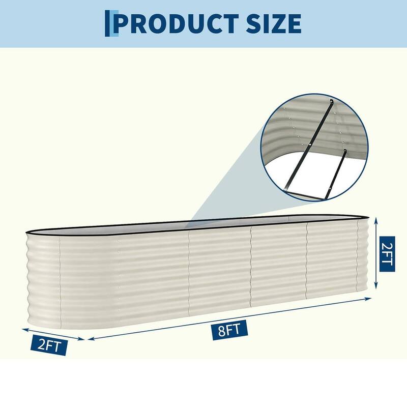 8x2x2 FT Galvanized Steel Raised Garden Bed, Planter for Vegetables, Flowers with Anti-Cut Strips - N/A