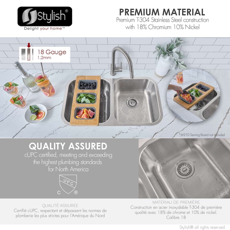 STYLISH Jaspel Dual Mount 31.25" Double-Bowl Kitchen Sink - 31.25" x 18" x 9"