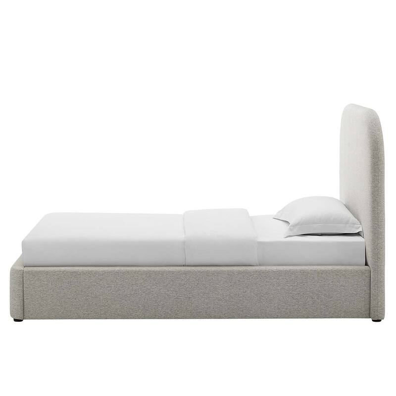Hillsway Modern Curved Headboard Light Grey Fabric Upholstered Twin Size Platform Bed