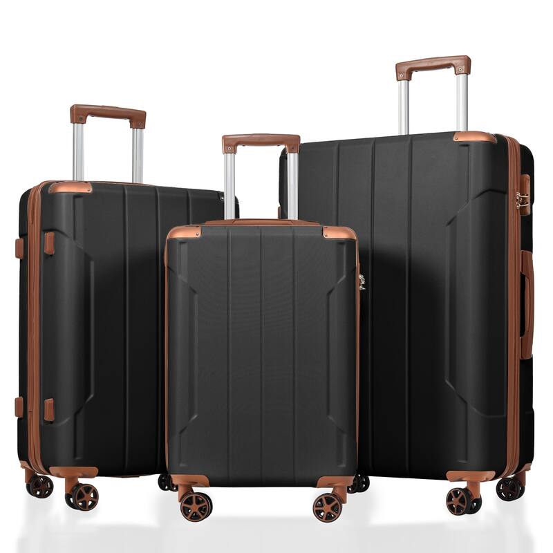 3 Piece Hardside Carry on Suitcase Sets with Spinner Wheels and Telescopic Handle, Portable Lightweight ABS Luggages for Travel