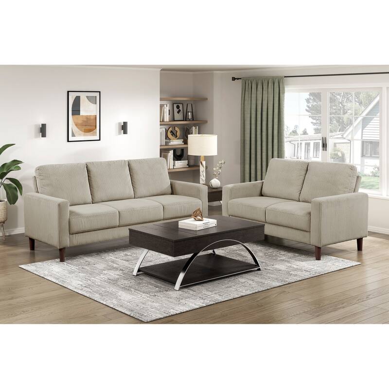 Modern Contemporary Taupe Corduroy Upholstered Sofa Comfortable Cushion Solid Wood Living Room Furniture 1pc