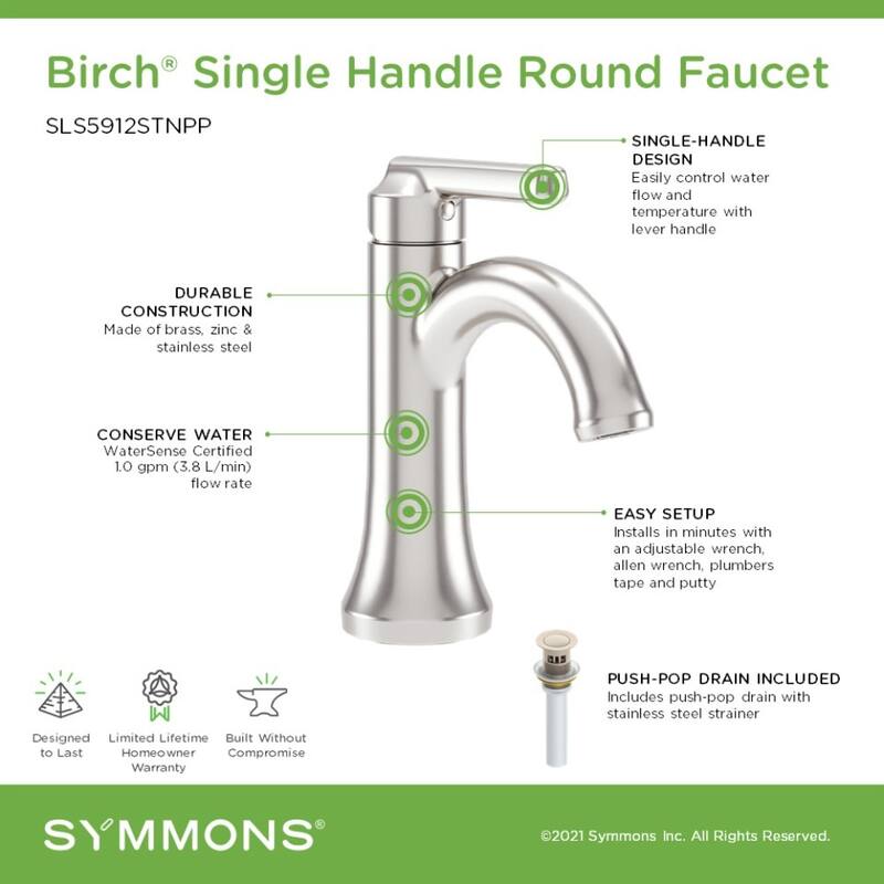 Symmons SLS5912PP Birch 1.0 GPM Vessel Single Hole Bathroom Faucet