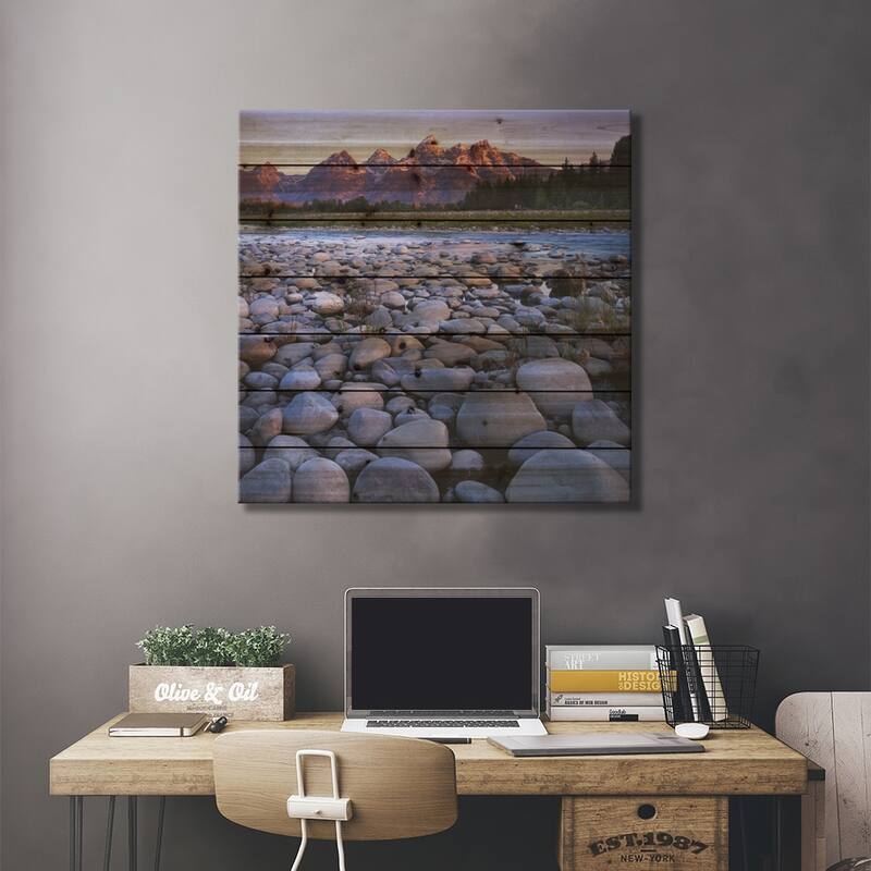 Teton Range As Seen From The Snake River, Grand Teton National Park, Wyoming, USA Print On Wood by Charles Gurche - Multi-Color