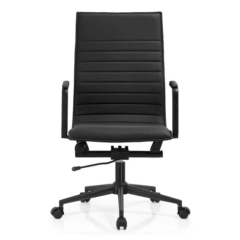 Modern High Back Office Chair Ribbed PU Leather Tilt Adjustable Conference Room Task Work Computer
