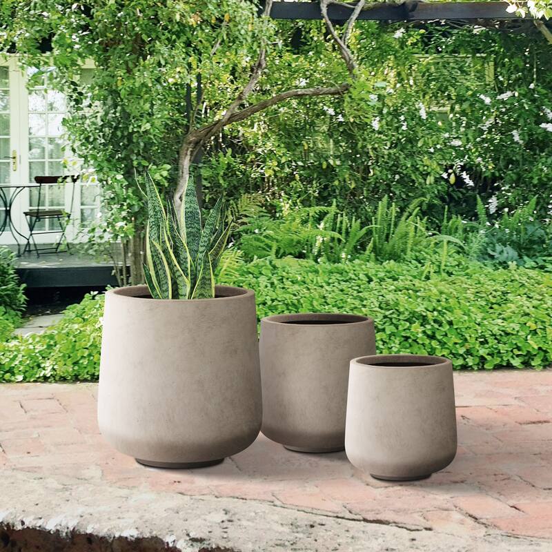 Plantara 17", 13", & 10" H Round Concrete planter (Set of 3), Outdoor Modern Planter pot,Flower pot for Garden