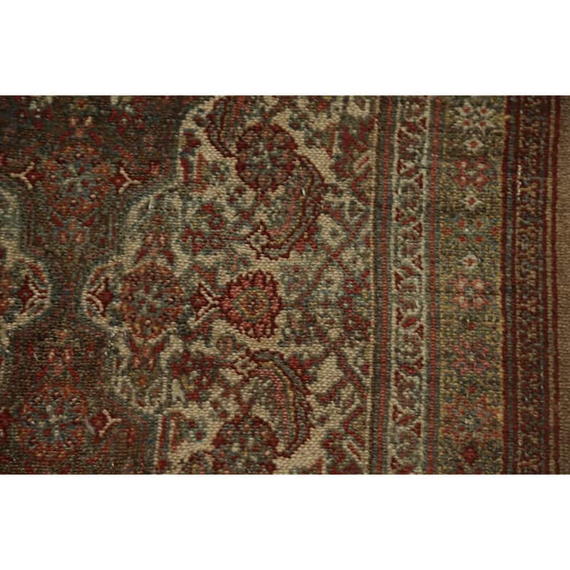 Hand Knotted Oriental 100% Wool Carpet Traditional Floral Brown Bibikabad Runner Rug - 9' 7'' X 2' 7''