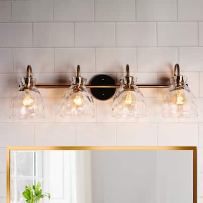 Elisie Modern Glam 4-light Bathroom Vanity Light Transitional Black Gold Sconce with Water Glass - L 31.5" x W 7.5" x H 9"