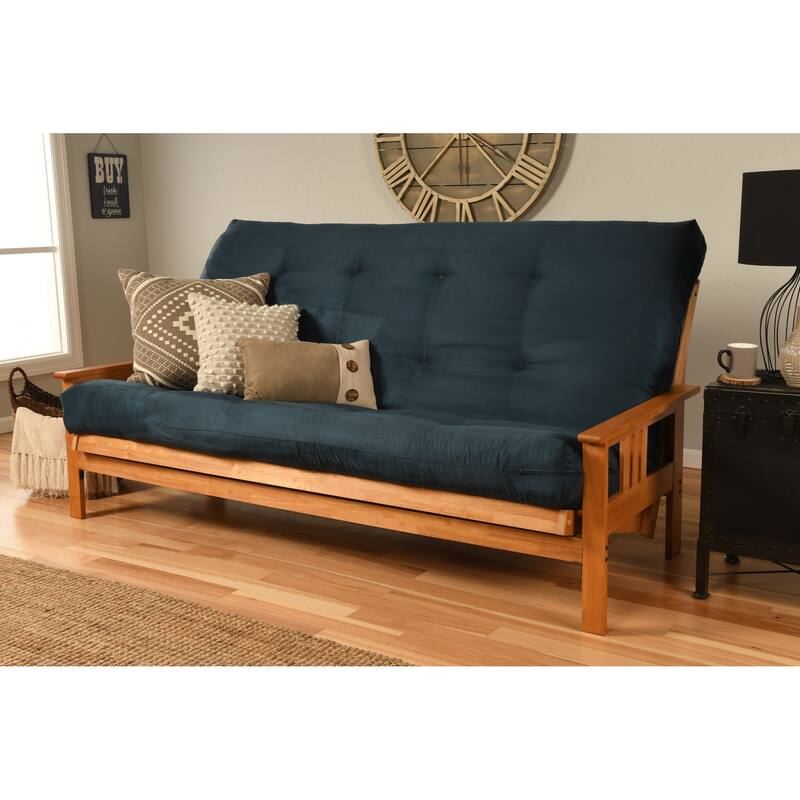Butternut Finish Hardwood Queen-size Futon Set with Suede Mattress - Blue Suede
