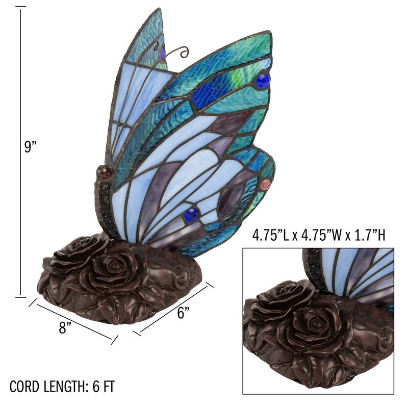 Lavish Home Tiffany Stained-Glass Butterfly Nightlight/Accent Lamp