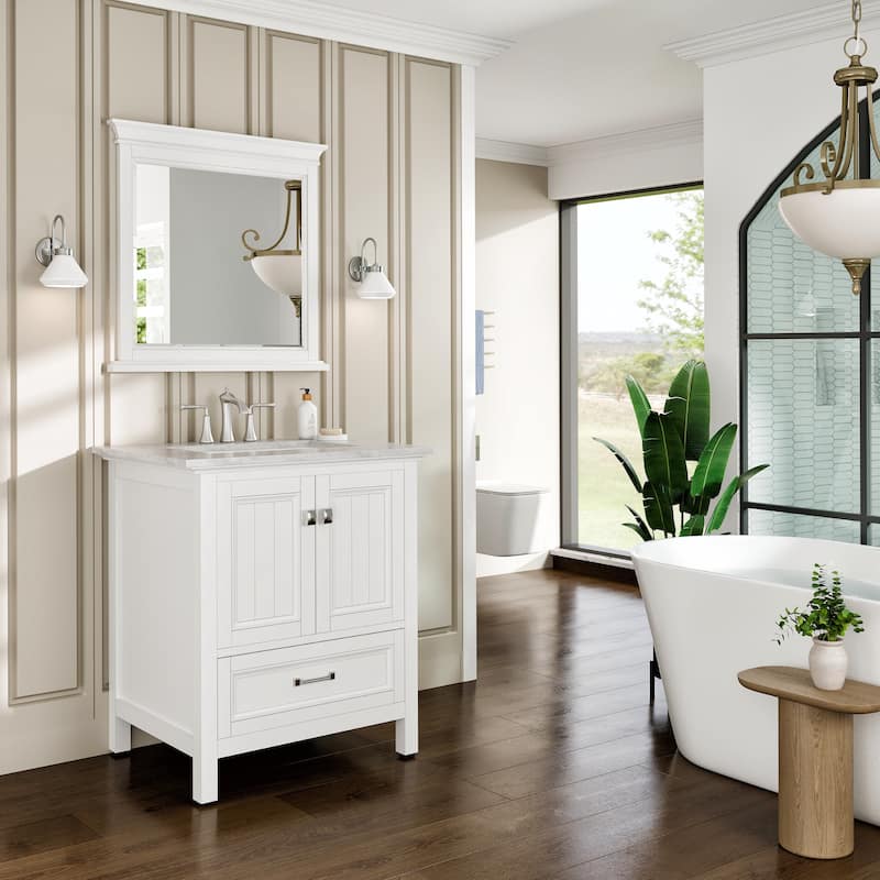 Eviva Britney 30" Bath Vanity with White Carrara Marble Top