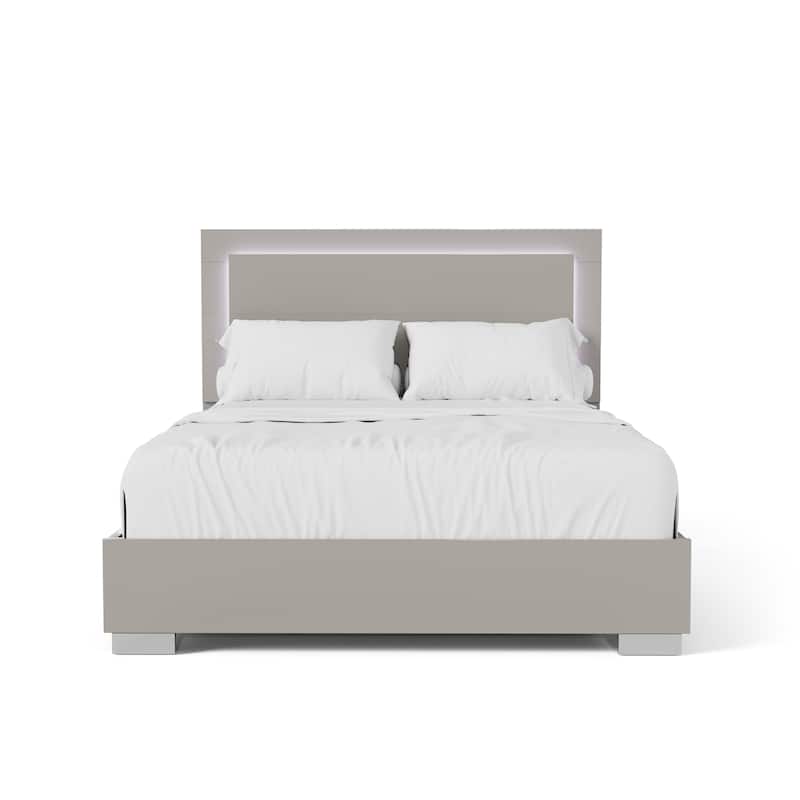 Furniture of America Erina Modern Glossy Panel Bed with LED Light Headboard