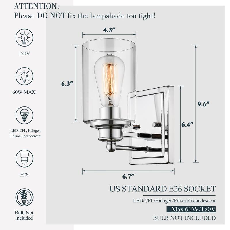 Bathroom Vanity Light,Wall Sconce Lamp Over Mirror with Clear Glass Shade
