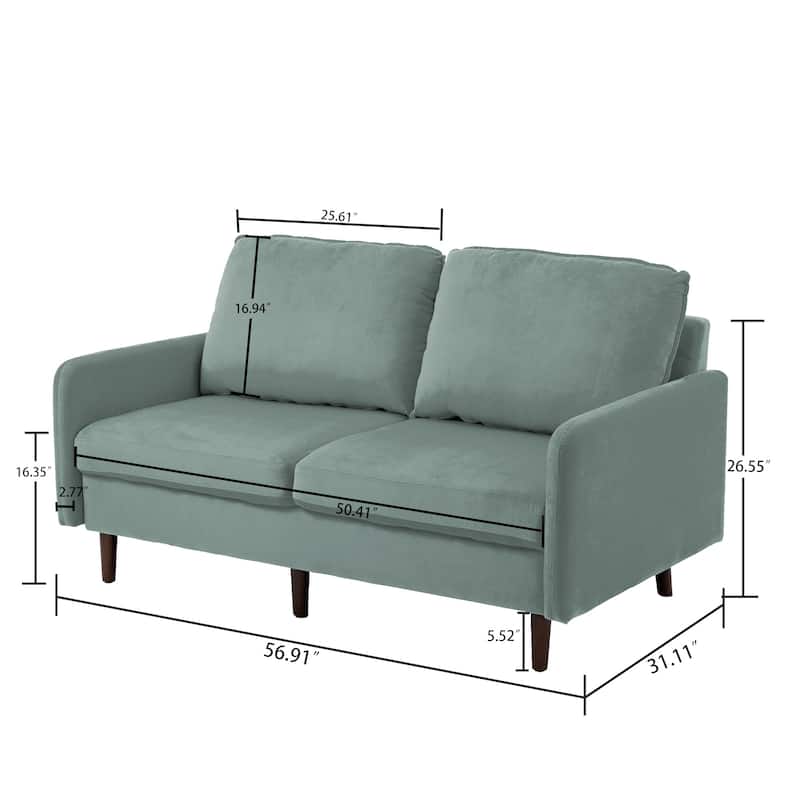 2 Pices Velvet Loveseat Wood Legs Sofa