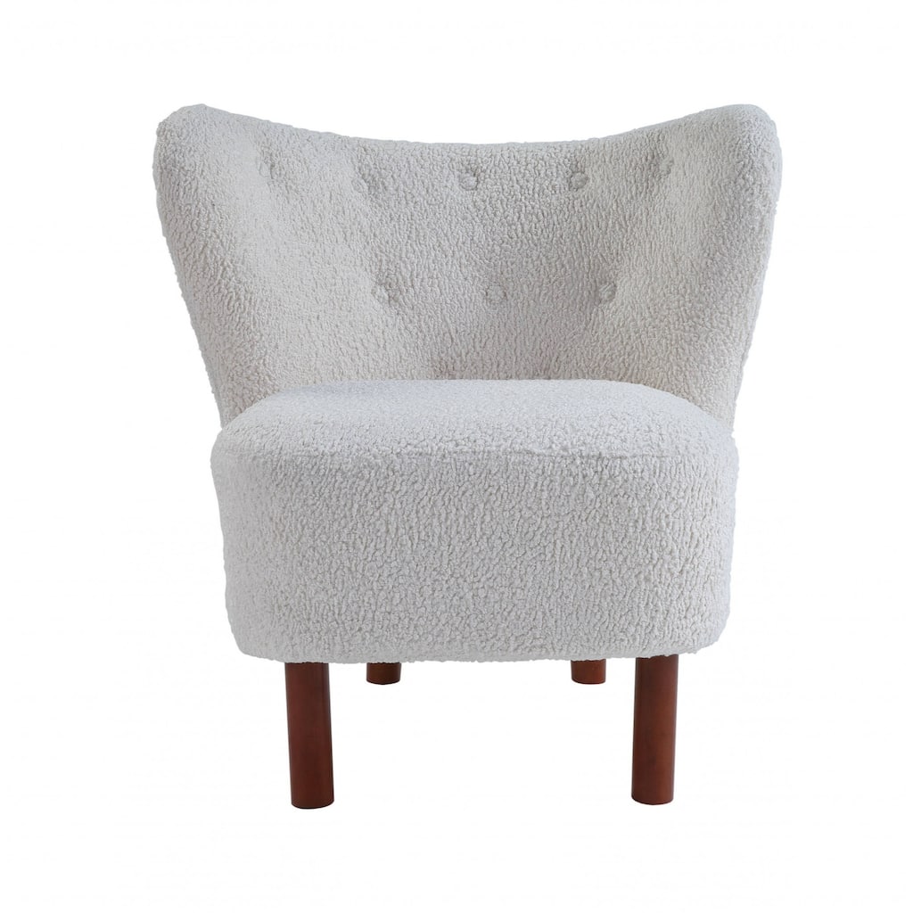 31 Inch Sherpa Wingback Chair with Brown Legs and Polka Dot Design - 34” x 31” x 34”