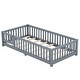 preview thumbnail 35 of 39, Twin Size Pine Wood Floor Bed with Safety Guardrails and Door for Kids