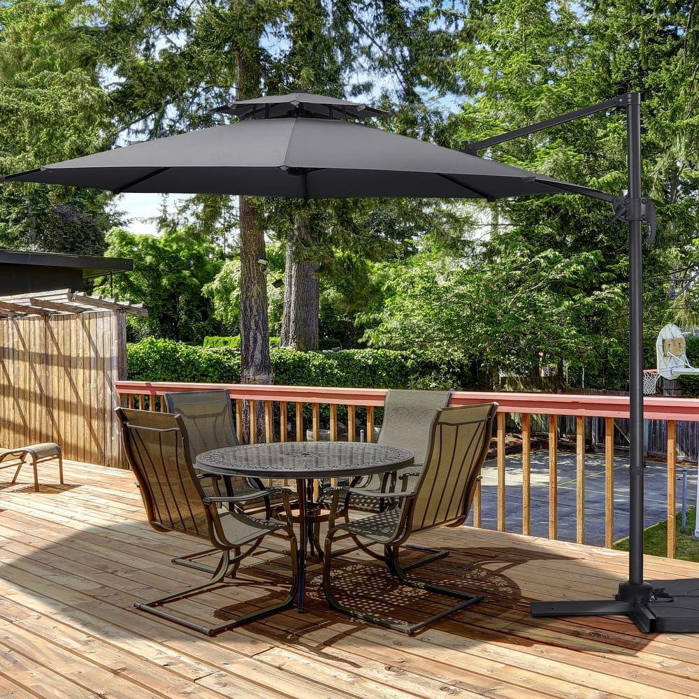 Autlaycil 10FT Cantilever Patio Umbrella with Base Included 360 Rotation Large Offset Hanging Outdoor Shade