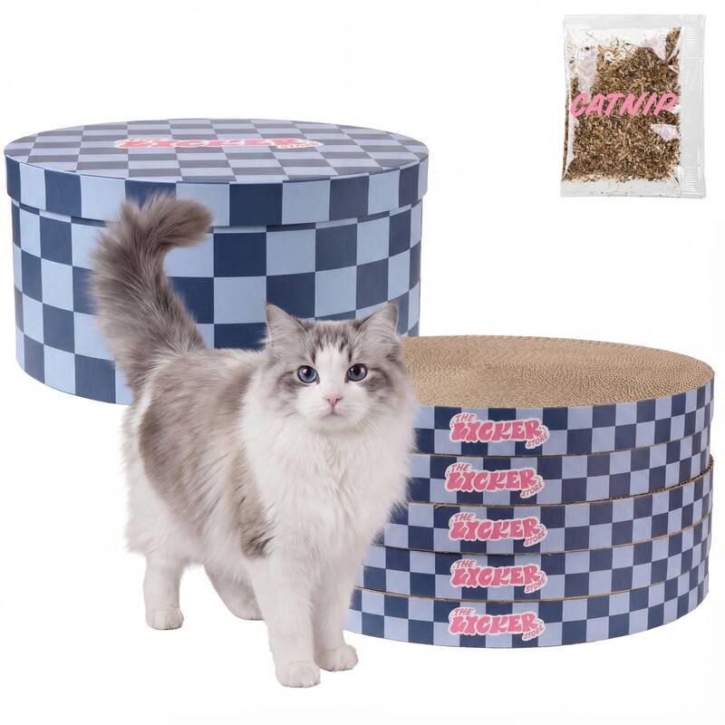 Kate 12" Cardboard Reversible Cat Scratcher Pad in Box with Catnip, (5-Pack) - Assembled - Navy/Blue