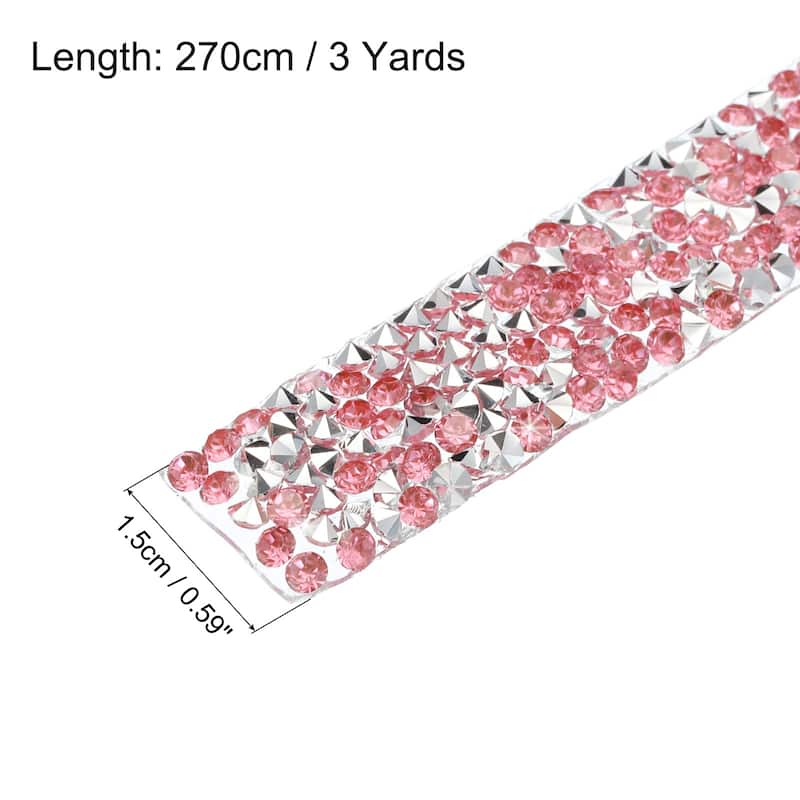 1 Roll 3 Yards Self Adhesive Rhinestone Diamond Ribbon Silver Base - Pink