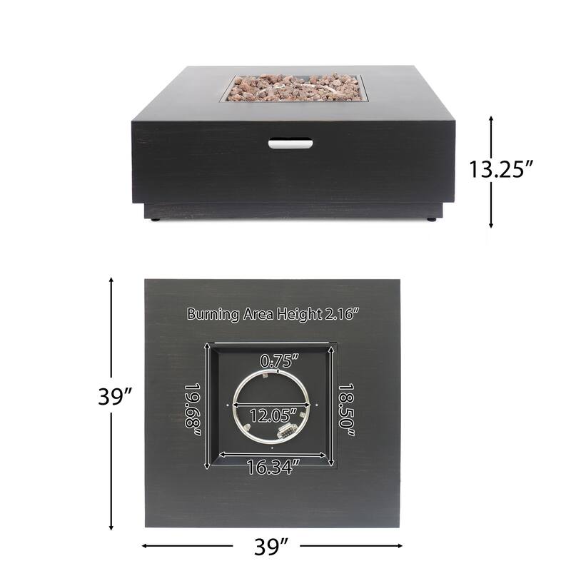 39 in. W x 39 in. D x 13 in. H Square Propane Burning Outdoor Fire Pit