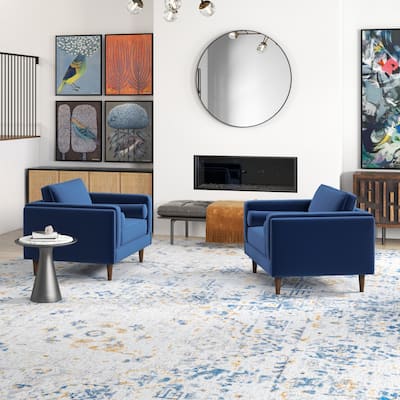 Flavia Mid-Century Pillow Back Velvet Lounge Chair Set
