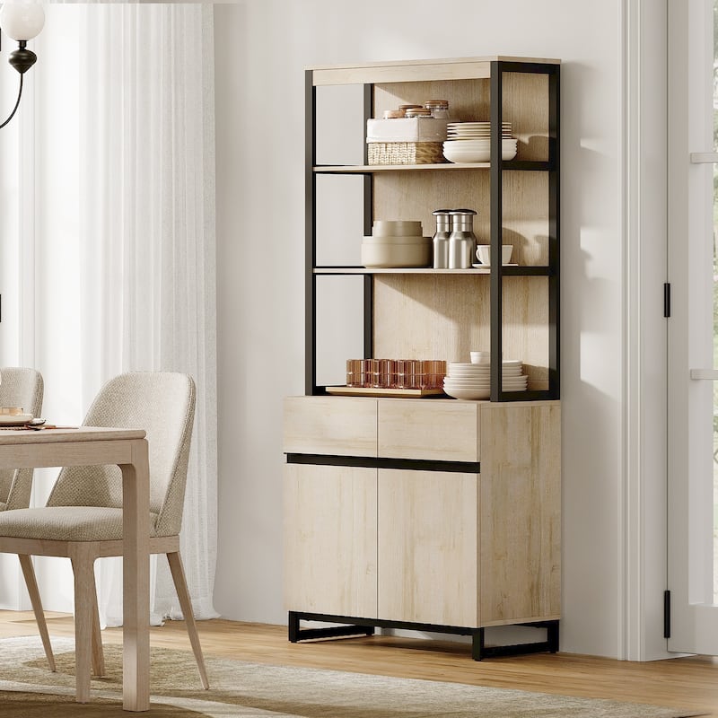 WAMPAT Modern 72" Tall Bookcase with Metal Base and Adjustable Shelves, Library Book Shelf with Storage Cabinet