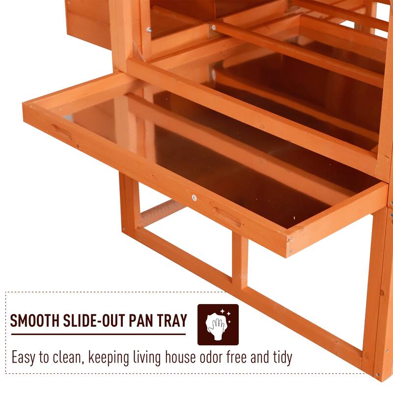 PawHut XL Solid Wood Deluxe Outdoor Lockable Chicken Coop Kit with Nesting Box and Run, Orange