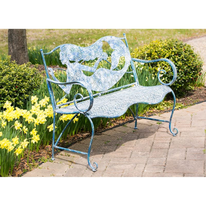 43 in. Mermaid Metal Outdoor Garden Bench - 43.3x36.22x20