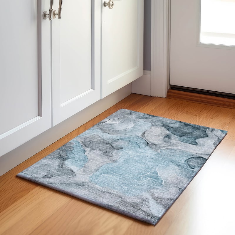 Premium Washable Super Soft Abstract Watercolor Mayfield Rug - Teal - 1' 8" x 2' 6" - Rectangle