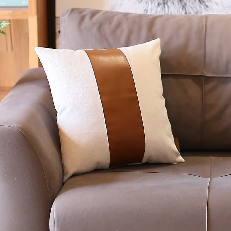 Bohemian Mixed Set of 2 Vegan Faux Leather Brown Solid Throw Pillow Cover