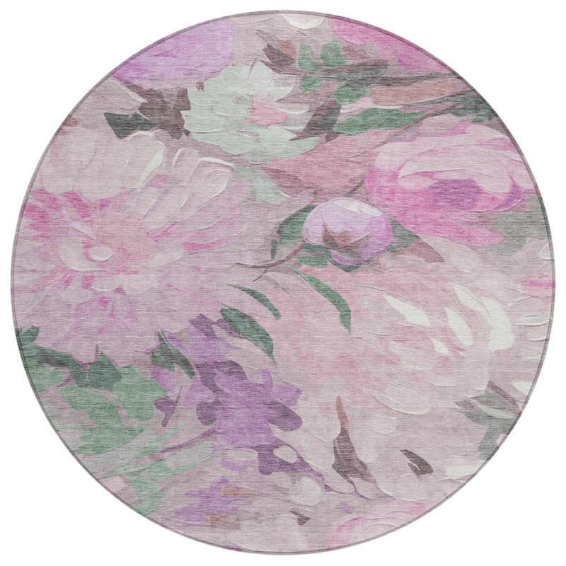 Machine Washable Indoor/ Outdoor Watercolor Floral Chantille Rug