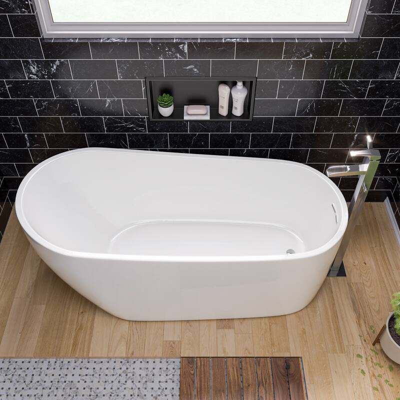 Alfi Brand AB8826 68 inch White Oval Acrylic Free Standing Soaking Bathtub