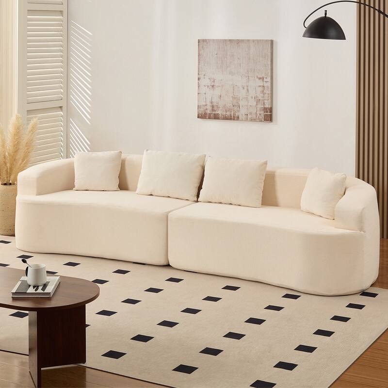 Mixoy 112" Curved Modular Sectional Sofa in Chenille Fabric Modern Minimalist Design Compressed No Assembly Required - Beige - Symmetrical