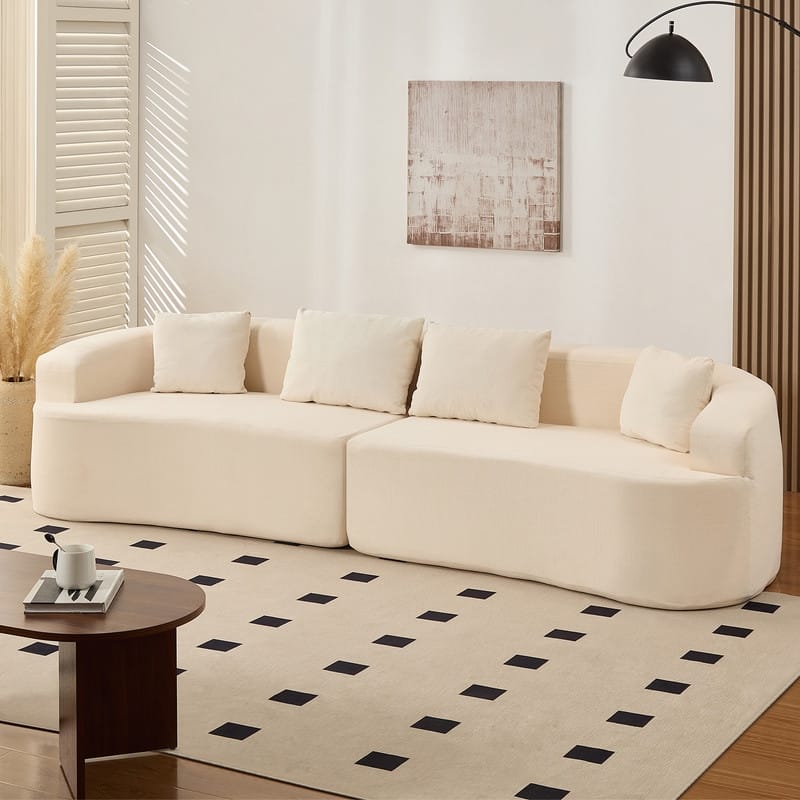 Mixoy 112" Curved Modular Sectional Sofa in Chenille Fabric Modern Minimalist Design Compressed No Assembly Required