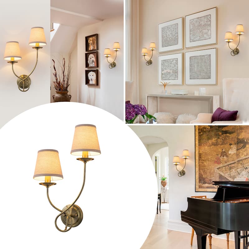 Antique Bronze Finish Wall Sconce with Trapezoid Linen Shade