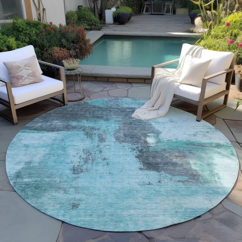 Machine Washable Indoor/ Outdoor Contemporary Abstract Chantille Rug