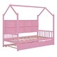 preview thumbnail 4 of 52, Semi-enclosed Wooden House Bed Frame with Pull Out Trundle Bed and Side Storage Shelf for Kids, Teens - No Box Spring Needed