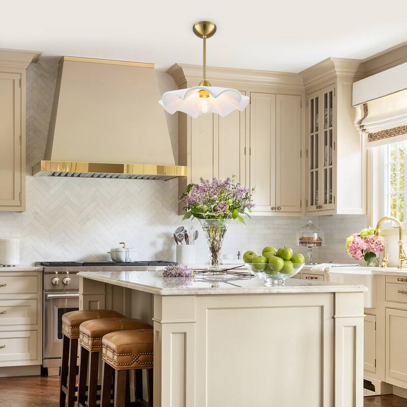 16-Inch White Ceramic Petal Pendant Light for Kitchen Dining Room - Dia.15.98-in