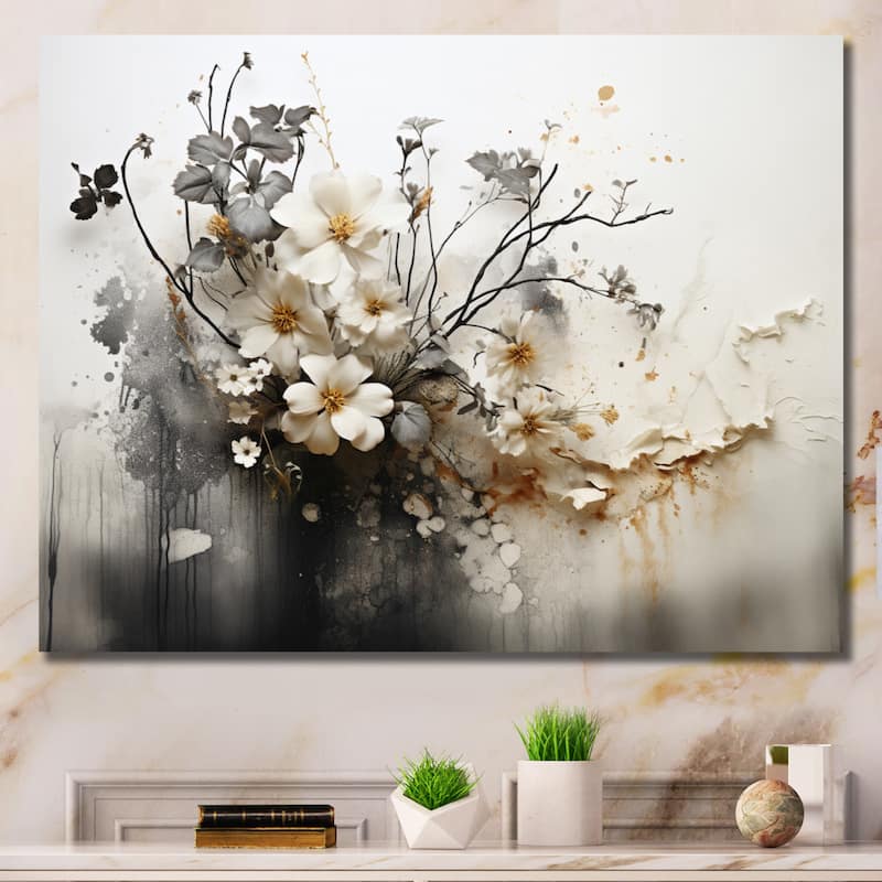 Designart "Bohemian Earthly Floral Collage I" Abstract Wall Art Living Room