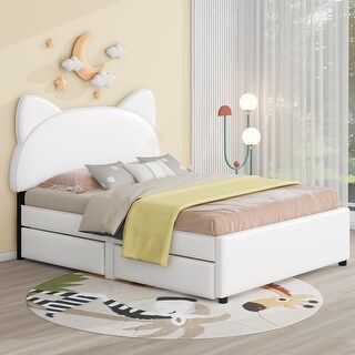 Full Platform Bed with Headboard & 2 Drawers, Cartoon Theme