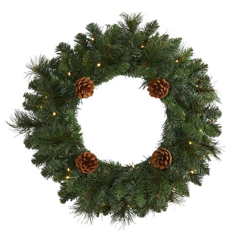 20" Pine Christmas Wreath with 35 LED Lights and Pinecones
