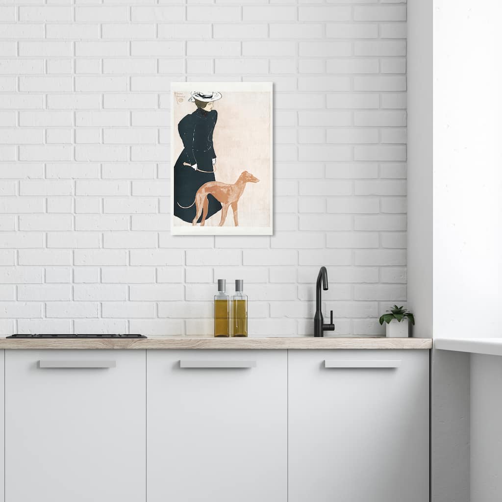 Wynwood Studio Canvas Fashion Woman with Greyhound - Edward Penfield Black and Pumpkin Modern Wall Art Canvas Print