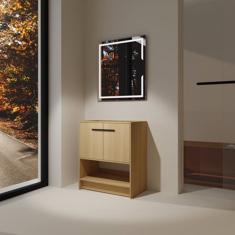 GDFStudio - Lisbon Modern Minimalist Freestanding Bathroom Vanity Cabinet with Soft Close Doors, Open Shelf, Sink NOT INCLUDED