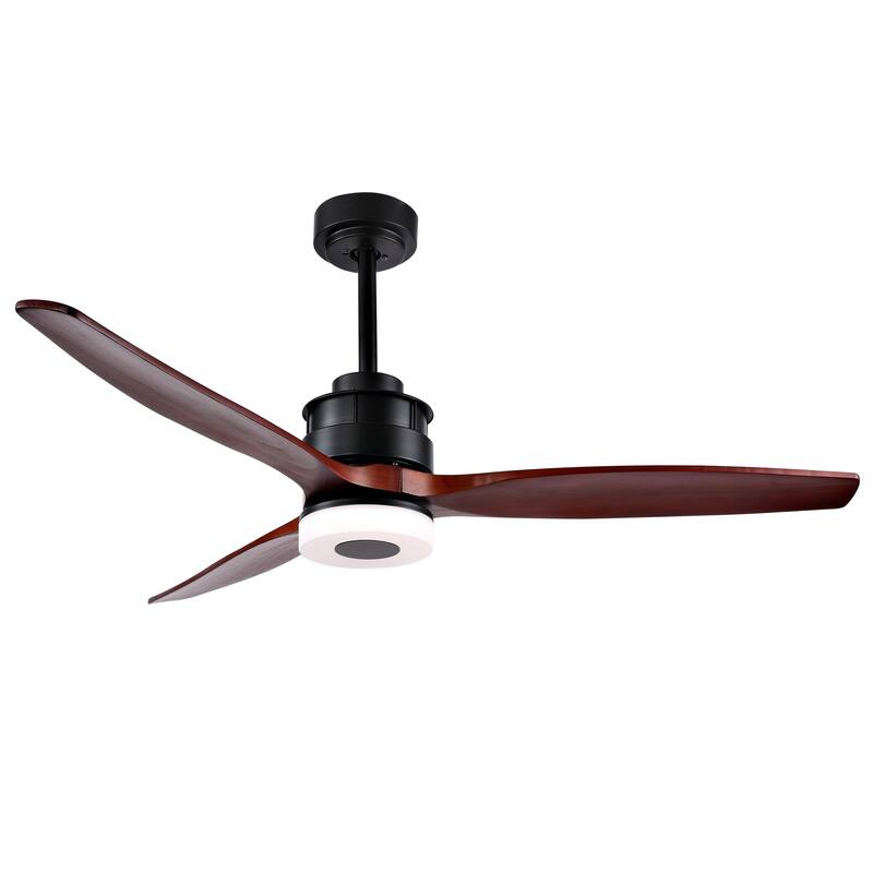 SAFAVIEH Lighting Lurdes Coffee 3-Speed Led Ceiling Fan with Remote - 52" W x 52" L x 15"-20" H - Dark Cherry Wood - 52Wx52Dx20H