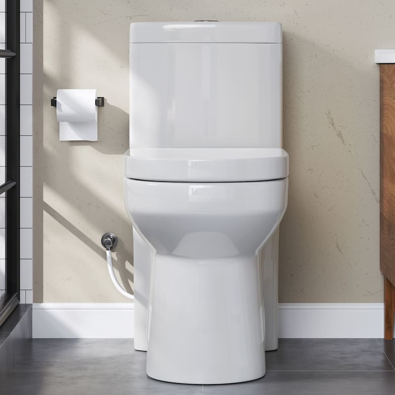 HOROW 1 Piece Dual Flush Toilet White 0.8/1.28 GPF Seat Included 10 Inch Rough In - N/A - White